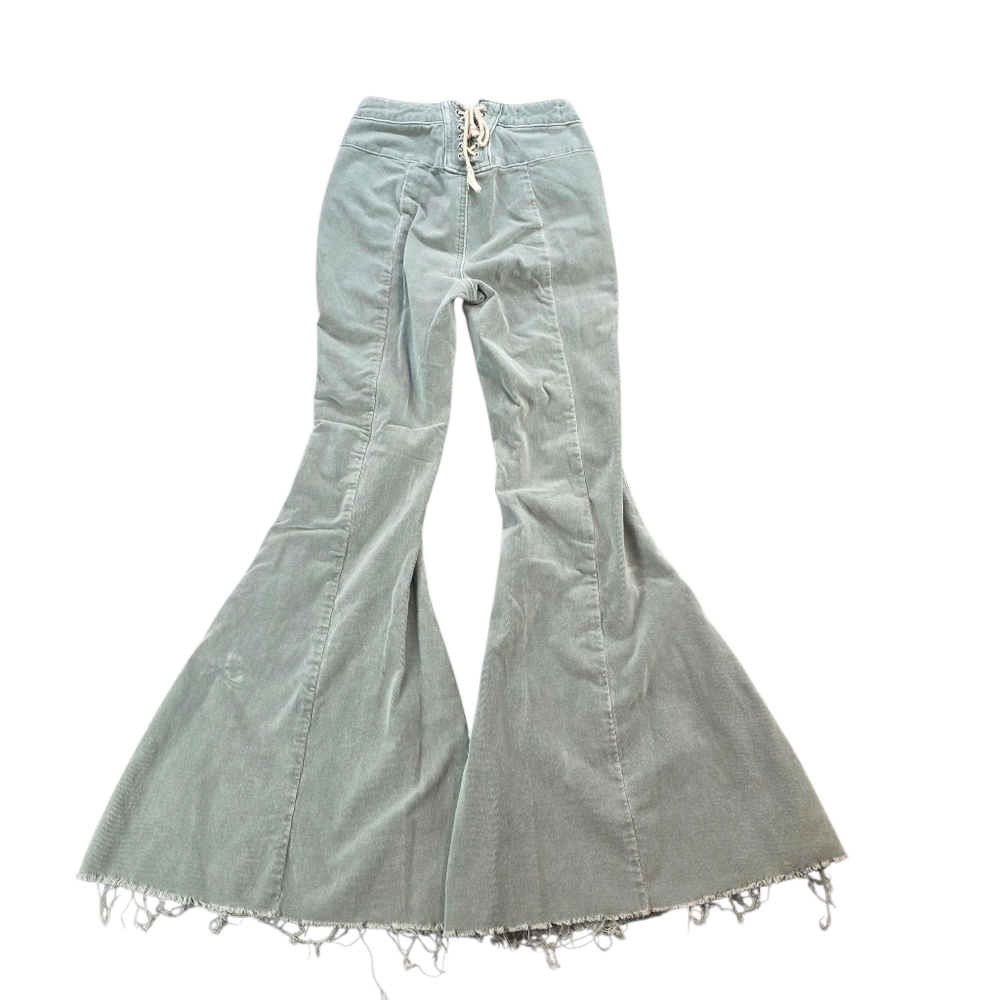 We the‎ Free People Fine Wale Flare Corduroy Jeans Curvy Corset Lace up Back 25 - Picture 3 of 13